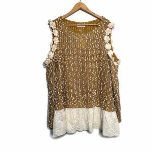 A'Reve Textured Knit Cold Shoulder Blouse Women’s 1X